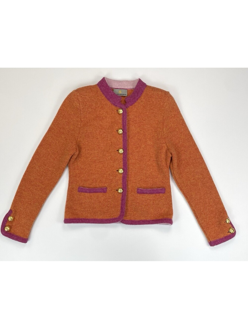 Mirabell Salzburg Austrian Wool Trachten Jacket Cardigan Orange Pink 34 US 6